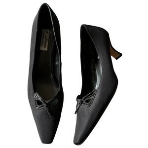Vintage J. Loren Collection Betsy 2" Heel Black Rhinestone square toe size 8.5